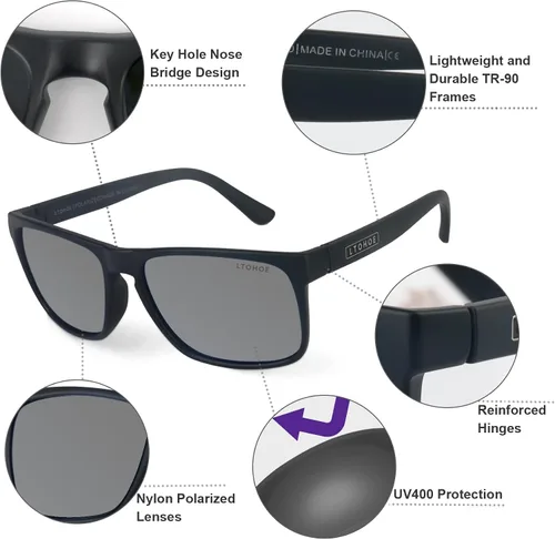 Vista 3 de LTOHOE Polarized Sunglasses for Men and Women, Fishing Driving Sunglasses UV400 Protection, Mirrored Scratch Resistant