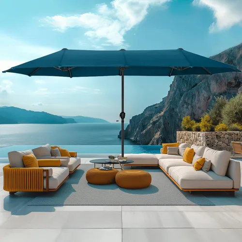 Vista 13 de MFSTUDIO Sombrilla de patio al aire libre de 13 pies, sombrilla rectangular grande de doble cara para mesa de mercado, sombrillas rectangulares