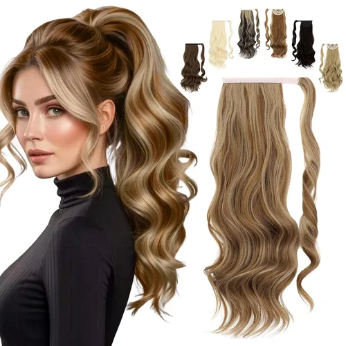 Vista 13 de FELENDY Extensión de cola de caballo, extensiones de cabello largo envolvente de 18 pulgadas, extensiones de cabello ondulado y rizado con clip