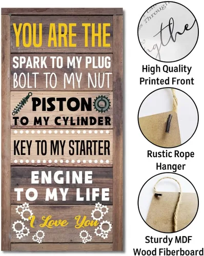 Vista 3 de Arte de pared rústico de mecánico: "Tú eres el motor de mi vida", letrero de perno y tuerca, regalo para motociclista y él