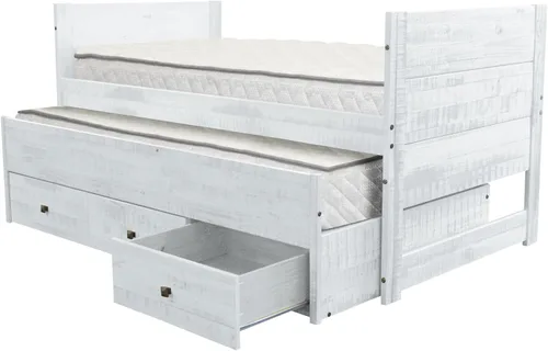 Vista 3 de Bedz King - Cama todo en uno con cama corrediza individual y 3 cajones incorporados (Blanco rústico)