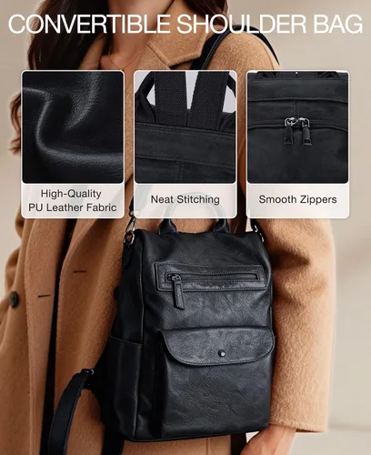Vista 6 de VONXURY - Mochila para mujer, bolso de hombro de viaje de piel sintética antirrobo para mujer, bolso grande