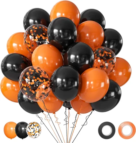 Vista 8 de Globos negros y dorados, 50 globos de confeti negro y dorado de 12 pulgadas, decoraciones de fiesta para cumpleaños, graduación, Año Nuevo, boda