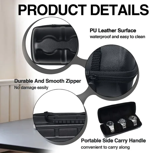 Vista 6 de Funda de viaje para hombre, funda de viaje de piel sintética, organizador de caja de reloj con almohadas de reloj, soporte portátil para regalo
