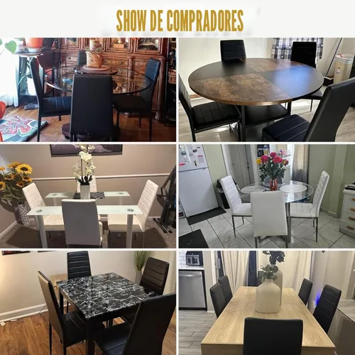 Vista 8 de Karl home Juego de 4 sillas de comedor, sillas de cocina de cuero sintético PU negro con respaldo alto acolchado y protección de tapas para pies