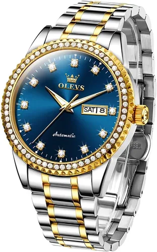 Vista 11 de OLEVS Automatic Watches for Men Mechanical Waterproof Stainless Steel Automático plateado negro