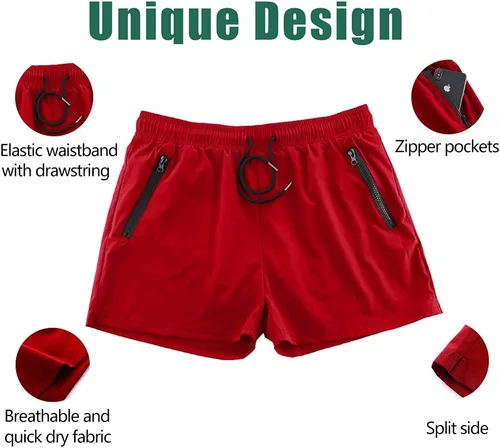 Vista 6 de Rexcyril Pantalones cortos de entrenamiento para hombre, de secado rápido, de 3 pulgadas, para correr, fisicoculturismo, con forro y bolsillos