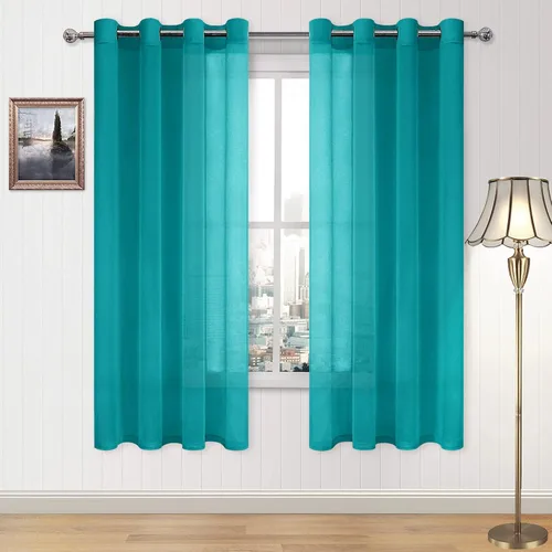 Vista 132 de DWCN Cortinas traslúcidas color verde frijol para sala de estar y dormitorio - Cortinas voile con aspecto de lino sintético con ojales en la parte