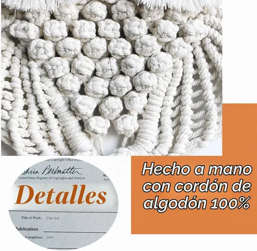 Vista 5 de Achart Colgante de Pared de Macramé de Búho - Tapiz Bohemio Tejido a Mano - Decoración de Pared de Macramé - Decoración de Búho para Dormitorio