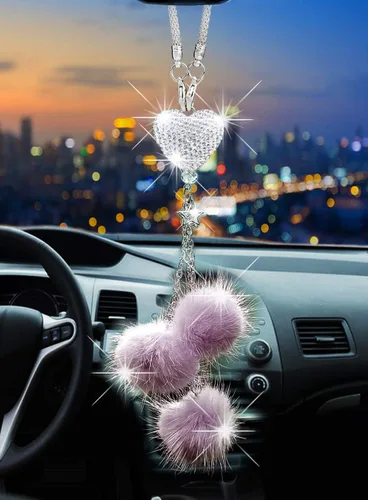 Vista 16 de Glamorosa decoración colgante de espejo de coche con cabeza de zorro azul oscuro, adorno de automóvil con temática animal para mujeres y hombres