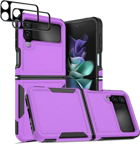 Vista 26 de Jeylly Funda para Samsung Z Flip 3, Z Flip 4, de grado militar, a prueba de golpes, con soporte estable, protección de bisagra, cubierta resistente