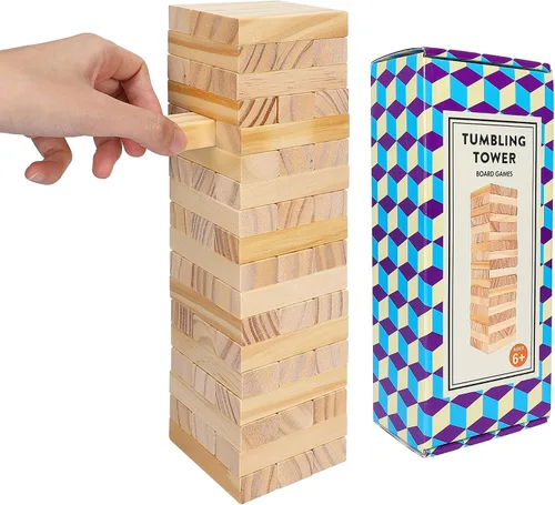Vista 10 de Offelec Juegos de Bloques de Torre Tambaleante, Juego de Apilamiento de Bloques de Madera Grandes para Niños Adultos Familia, Juegos de Mesa