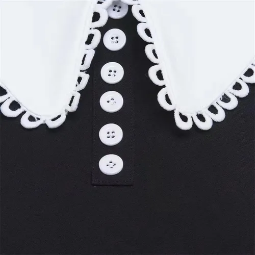 Vista 6 de Ropa de primavera para mujer, con temperamento de moda, cuello blanco y negro, vestido midi de manga larga 2023