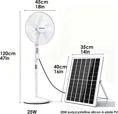 Vista 7 de Ventilador de pie oscilante solar de 16 pulgadas, ventilador