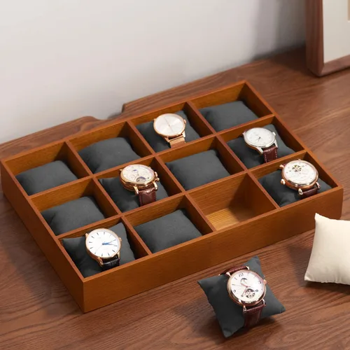 Vista 2 de Woodten Bandeja de almacenamiento de reloj de madera maciza para cajón, reloj, almohada, bandeja de exhibición (gris)