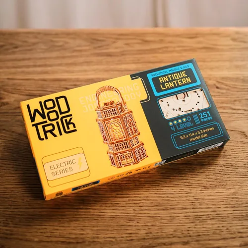 Vista 6 de Wood Trick Linterna Antigua Luminosa LED Rompecabezas de Madera 3D para Adultos para Construir - Iluminación de 2 Modos - Proyecto de Ingeniería DIY