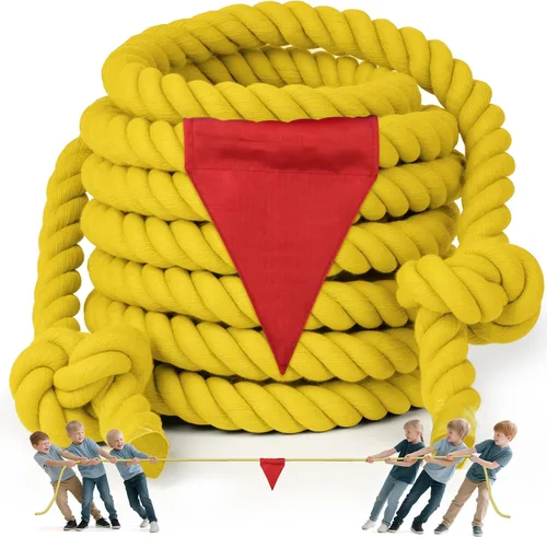 Vista 11 de Cuerda de guerra de tira y afloja para niños y adultos, cuerda de guerra con etiqueta de 25 pies con bandera para exteriores, carnaval exterior, Azul