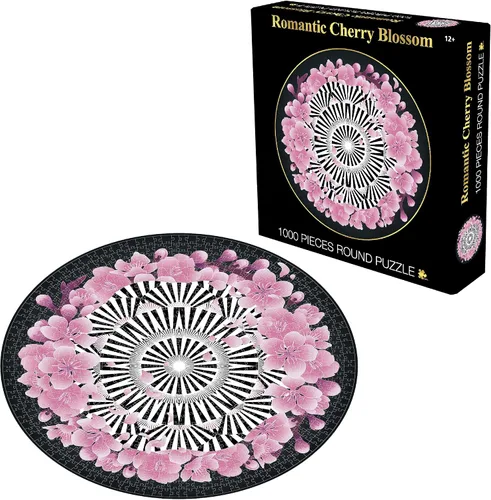 Vista 5 de Lavievert Juego de rompecabezas redondo de 1000 piezas para adultos - Romántico cerezo en flor Fun & Challenging Puzzle for Adults and Teens