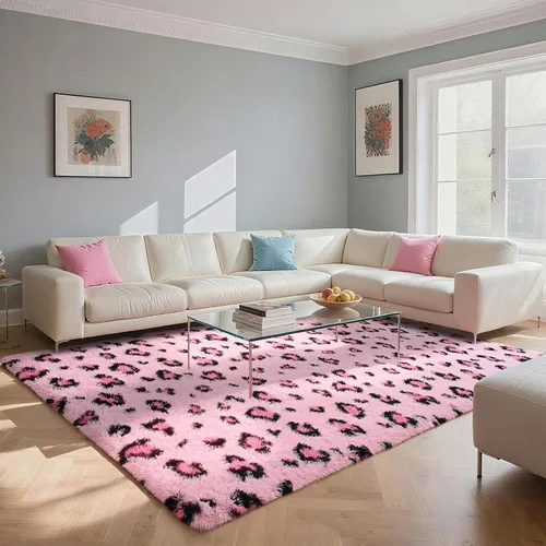 Vista 9 de HOMORE Alfombras esponjosas de leopardo de alta calidad, alfombra con estampado de leopardo para sala de estar, dormitorio, alfombra suave
