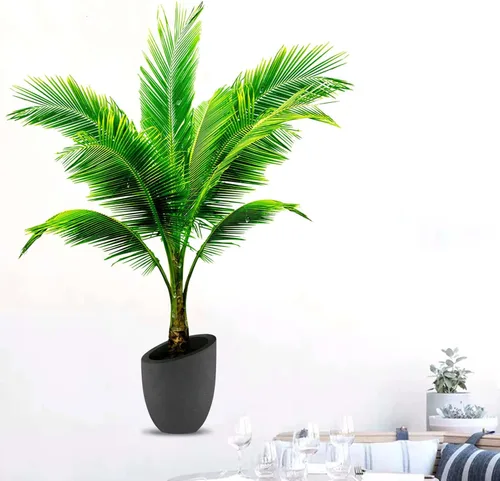 Vista 2 de Calcomanías de pared de plantas en maceta de palmera de coco, plantas tropicales, hojas de árboles, calcomanías de pared para dormitorio, sala