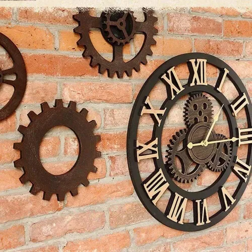 Vista 4 de Wall Clock Industrial Wind Retro Personality Living Room Wall Clock Watch Gears Creative Restaurant Murals Decorative Wall Hanging Bar 50 * 50cm