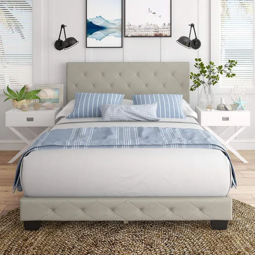 Vista 21 de Boyd Sleep Pisa - Base de cama de terciopelo azul tamaño Queen totalmente tapizada con cabecero ajustable, no requiere somier, fácil montaje, sin