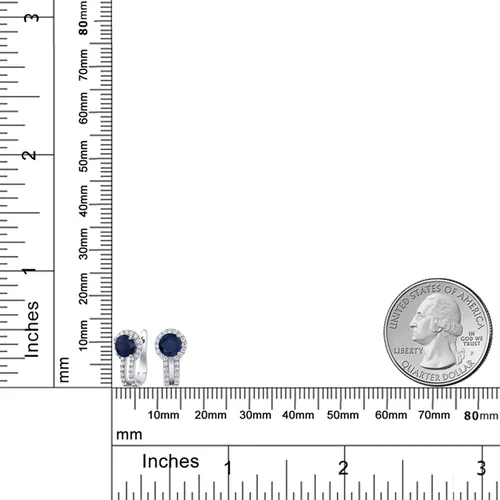 Vista 4 de Gem Stone King 925 Sterling Silver Round 5MM Gemstone Birthstone and and White Created Sapphire Earrings For Women