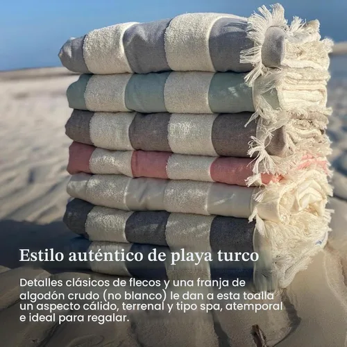 Vista 7 de Toalla de playa turca ligera, 100% algodón BCI, flecos crudos sin blanquear, certificado Oeko-TEX, absorbente, respetuosa con el medio ambiente, 36