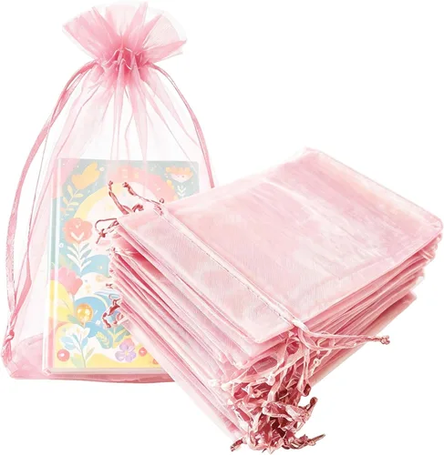 Vista 12 de Paquetes de 50 bolsas de organza de regalo de 4 x 6 pulgadas, cordón negro a granel para baby shower, Navidad, cumpleaños de profesores, recuerdos