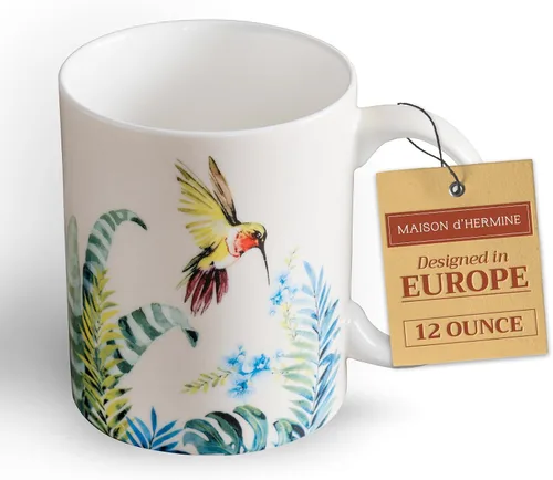 Vista 100 de Maison d' Hermine Taza de café con asas, tazas de porcelana fina de hueso, paquete de una taza de té para bebidas calientes, capuchino, latte