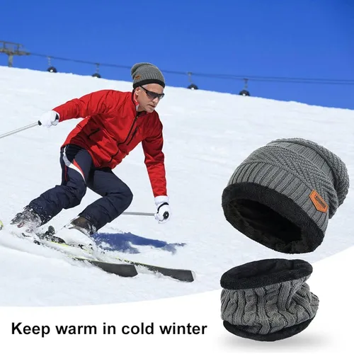 Vista 3 de 4 piezas de gorro de invierno para hombre y mujer, conjunto de bufanda de punto cálido para hombre y mujer, One Size-Medium