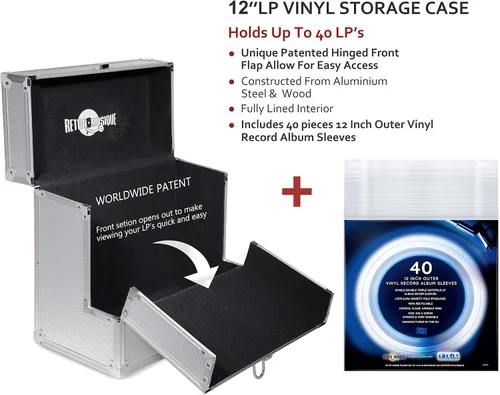 Vista 2 de Estuche de transporte de aluminio para discos de vinilo La solapa frontal plegable proporciona un mejor acceso a tus LP
