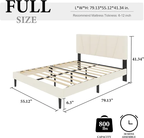 Vista 2 de HAOARA Marco de cama tamaño completo con cabecera tapizada en tela, cama plataforma con soporte de listones de madera, base de colchón completa