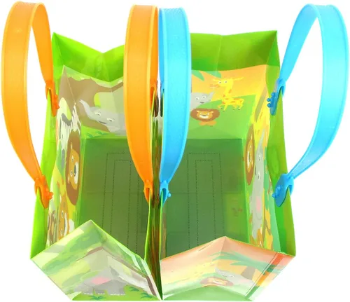 Vista 4 de TINYMILLS Bolsas de regalo con temática de animales de la selva de safari con asas, bolsas de dulces de libro de selva para fiestas de cumpleaños
