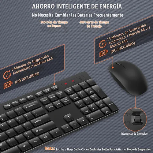 Vista 4 de Combo de teclado y mouse inalámbrico, EDJO, teclado y mouse USB inalámbrico silencioso de tamaño completo, 2.4GHz sin retraso, larga duración
