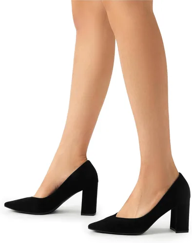 Vista 6 de DREAM PAIRS Zapatos de tacón alto y grueso con punta cerrada para mujer, puntera puntiaguda, para boda, fiesta, elegante, sin cordones