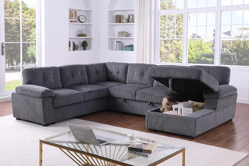 Vista 4 de BEEY Sofá cama modular de 118 pulgadas con cama extraíble, sofá cama convertible en forma de U de 7 plazas de gran tamaño para sala de estar, sofá