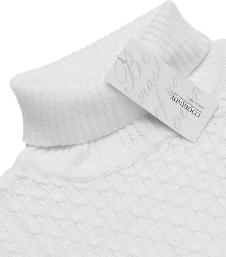 Vista 4 de COOFANDY Suéter de cuello alto ajustado para hombre, suéter de punto trenzado casual sólido