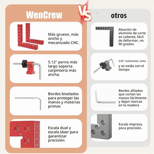 Vista 3 de Abrazaderas de esquina para carpintería, paquete de 4 abrazaderas de ángulo recto de 90 grados, cuadrados de sujeción de aluminio de 5.5 pulgadas