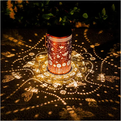 Vista 9 de Paquete de 2 linternas solares colgantes de abejas al aire libre, impermeables, luces LED solares de metal, linternas decorativas para jardín