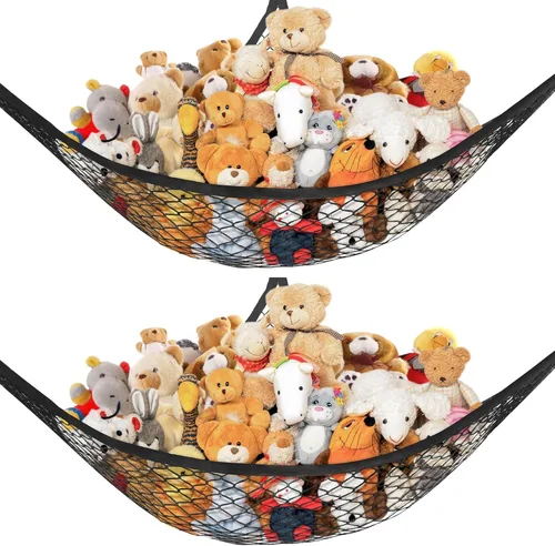 Vista 13 de Lazebox Hamaca de red para animales de peluche para juguetes de peluche, hamaca de animales de peluche de esquina para decoración de habitación