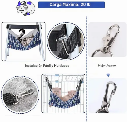 Vista 3 de Hamaca para gatos para jaula, hamaca colgante ajustable para gatos de 22 x