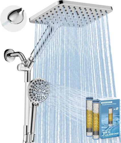 Vista 19 de MakeFit Combo de cabezal de ducha de lluvia con doble filtro, cabezal de ducha de mano de alta presión con barra ajustable, cabezal de ducha