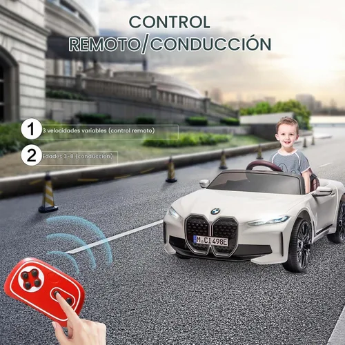 Vista 3 de Coche eléctrico para niños 12V Ride on Toys Car con control remoto Blanco