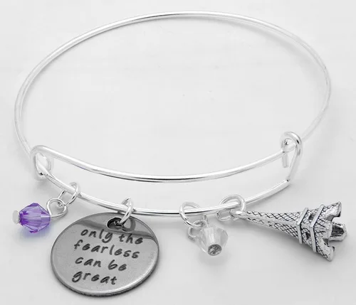 Vista 4 de Art Attack Silvertone Only Fearless Can Be Great Paris - Pulsera extensible con cuentas de la Torre Eiffel, Metal, Sin gemas.