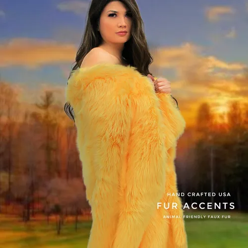 Vista 2 de Luxurious Soft Yellow Gold, Marigold, Sunflower, Faux Fur Throw, Custom Hand Made, Designer Throw Blanket, Bedspread, Comforter, Minky Lined Made in