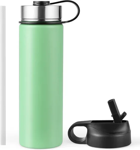 Vista 12 de S AFSTAR Botella de agua de acero inoxidable de 22 onzas, doble pared aislada al vacío, botella de agua deportiva con tapa y popote abatible Azul