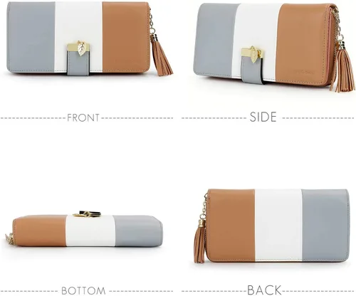 Vista 4 de Billeteras para mujer con múltiples ranuras para tarjetas y espacioso compartimento, Casual, L, Caqui
