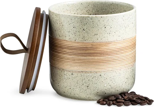 Vista 22 de Miamolo Tarro de cerámica con tapa, pequeño recipiente de café para café Beige