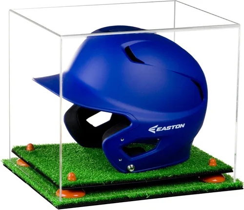 Vista 142 de Better Display Cases Vitrina acrílica para casco de bateo de béisbol con espejo, elevadores rosados, montaje en pared y base de espejo (V22/A012)
